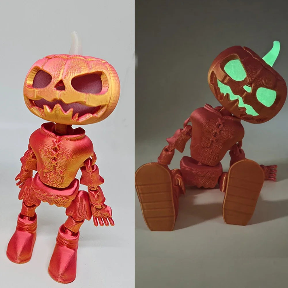 Glow-In-The-Dark 3D Printed Articulated Skeleton Pumpkin