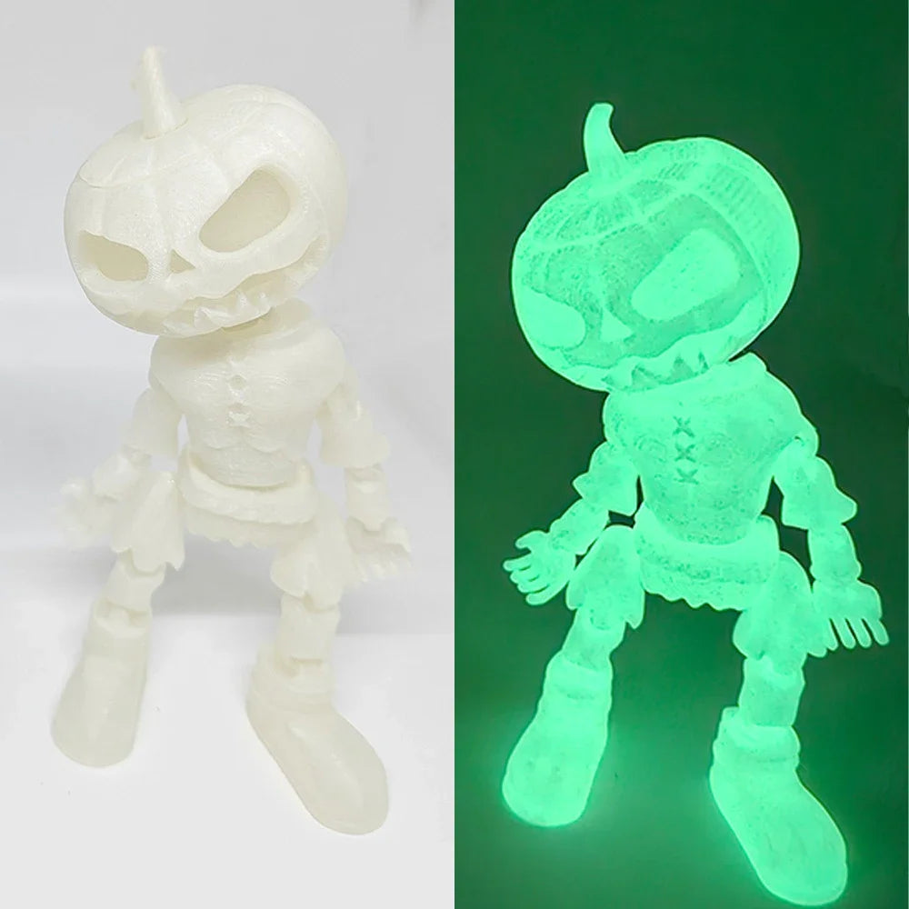 Glow-In-The-Dark 3D Printed Articulated Skeleton Pumpkin