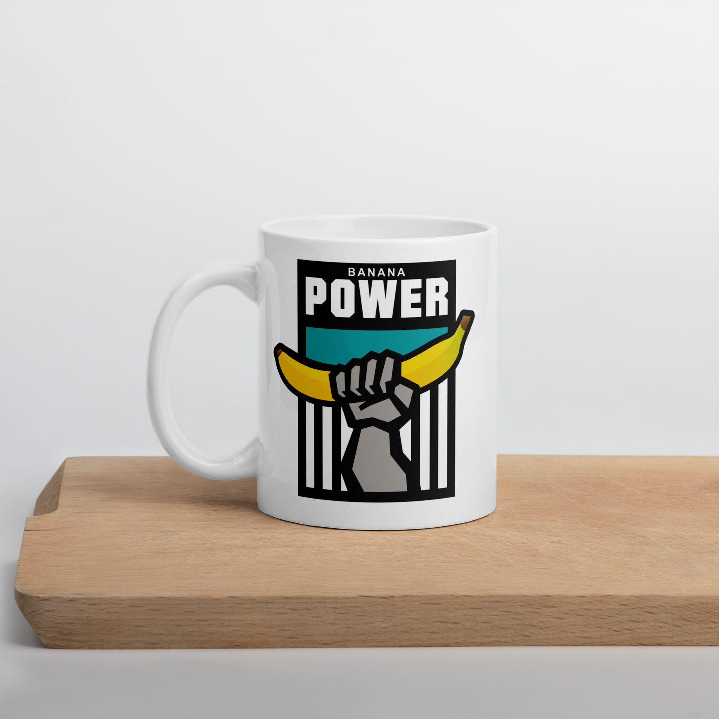 Caneca Banana Power branca brilhante