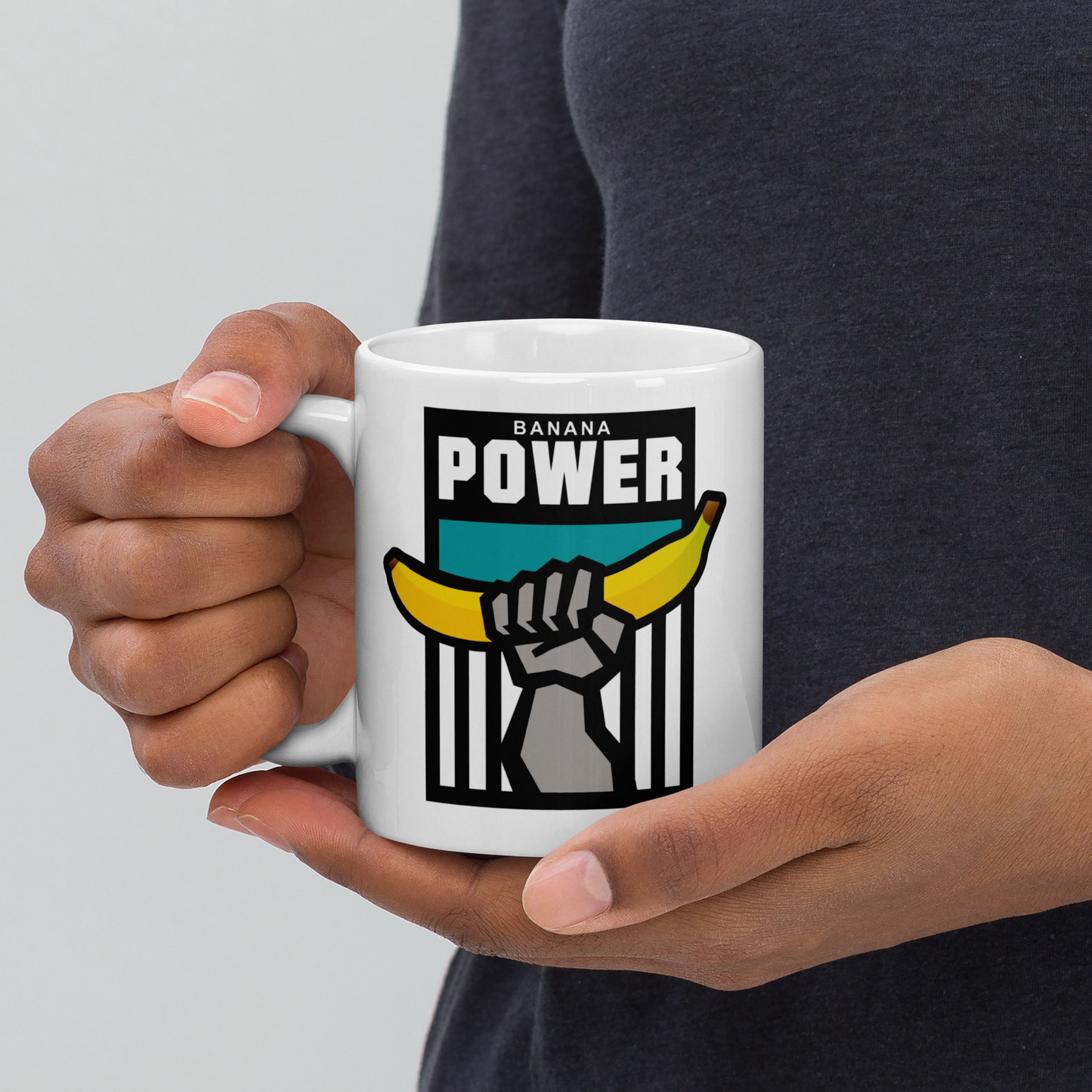 Caneca Banana Power branca brilhante