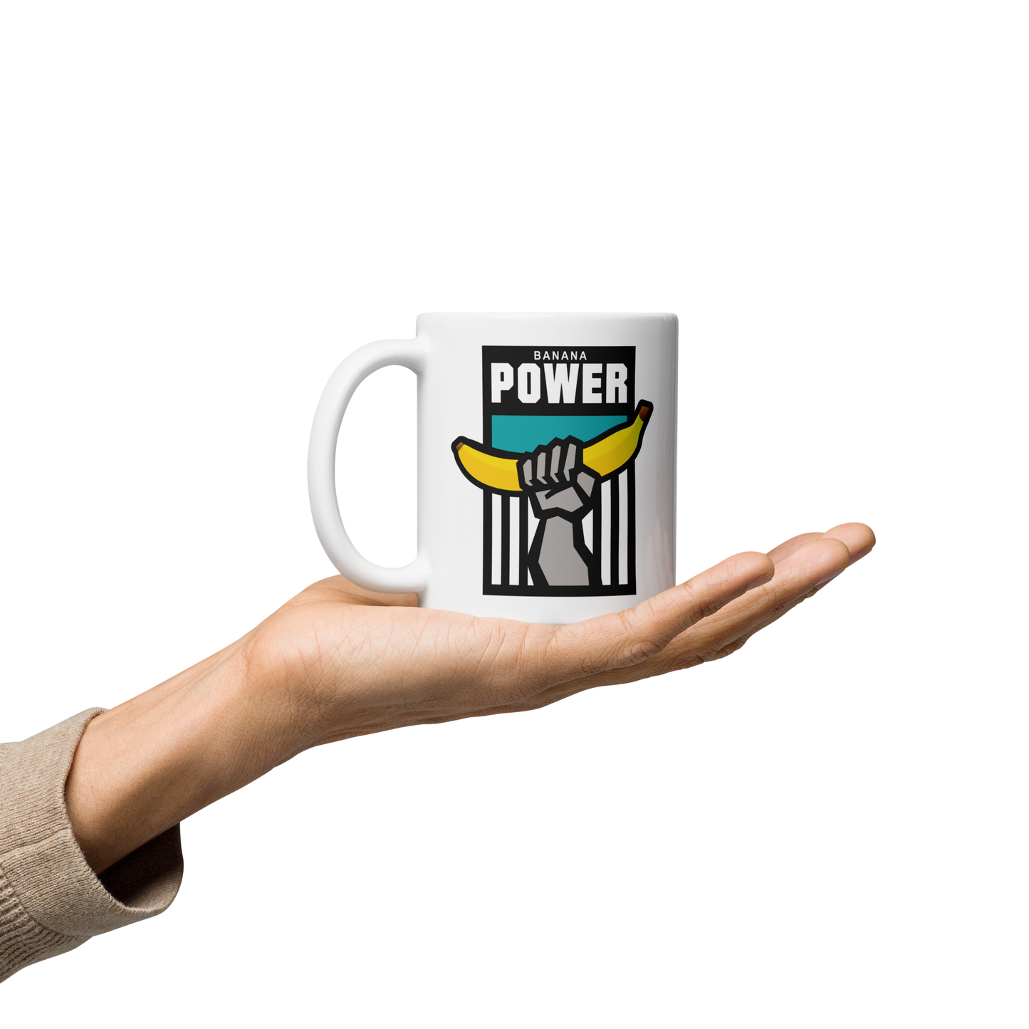 Caneca Banana Power branca brilhante