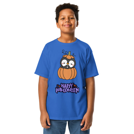 T-shirt juvenil com estampa de abóbora de pinguim